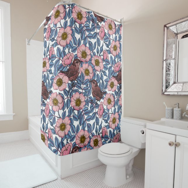 Wrens in den Rose Duschvorhang (Beispiel)