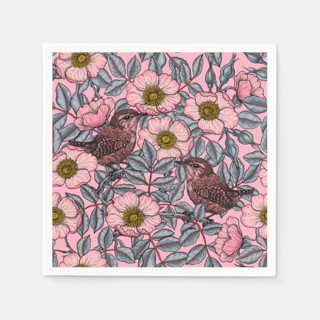 Wrens in den Rose Serviette (Vorderseite)