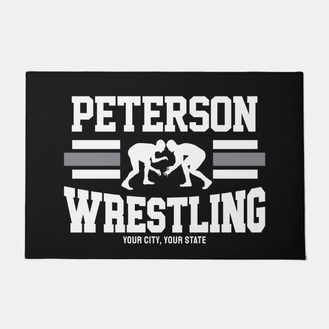 Wrestler ADNAME School Athlete Wrestling Team Fußmatte (Vorderseite)