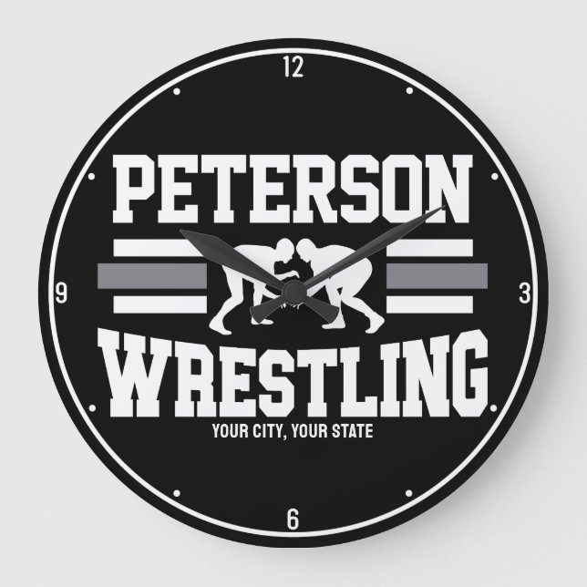 Wrestler ADNAME School Athlete Wrestling Team Große Wanduhr (Vorderseite)