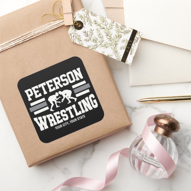 Wrestler ADNAME School Athlete Wrestling Team Quadratischer Aufkleber (Schenken)