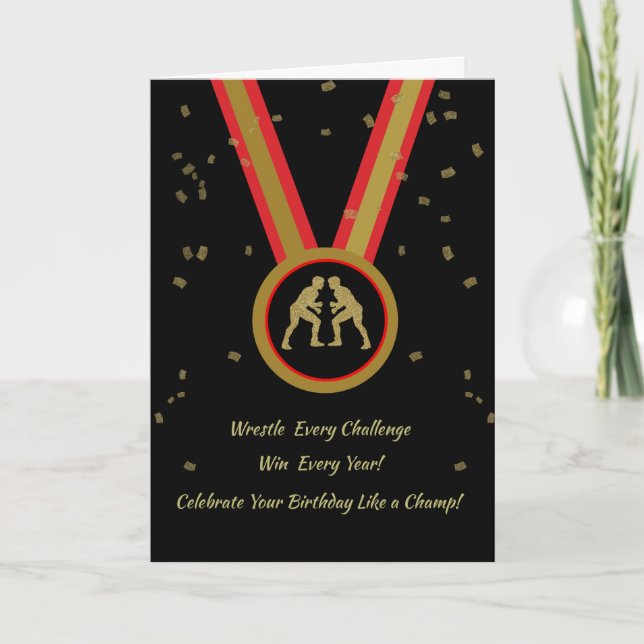Wrestler Birthday Black Gold und Red Medal Champ Karte (Vorderseite)
