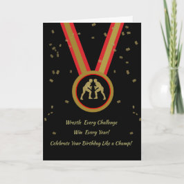 Wrestler Birthday Black Gold und Red Medal Champ Karte