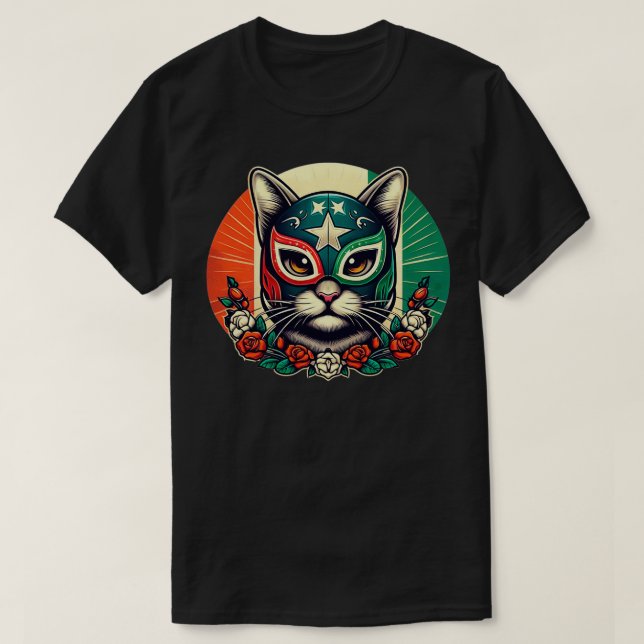 Wrestler Luchador Cat Wrestling Cat Mask T-Shirt (Design vorne)