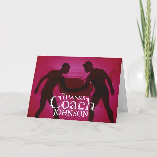Wrestling dank Coach Silhouette Red Dankeskarte (Vorderseite)