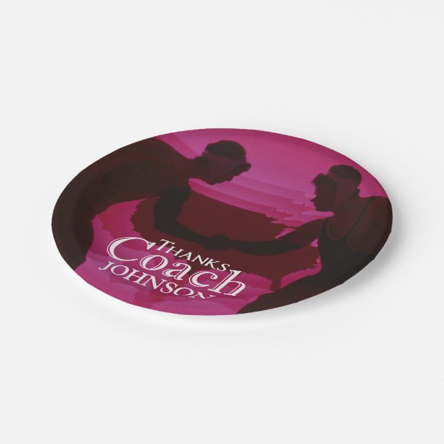 Wrestling dank Coach Silhouette Red Pappteller (Schrägansicht)