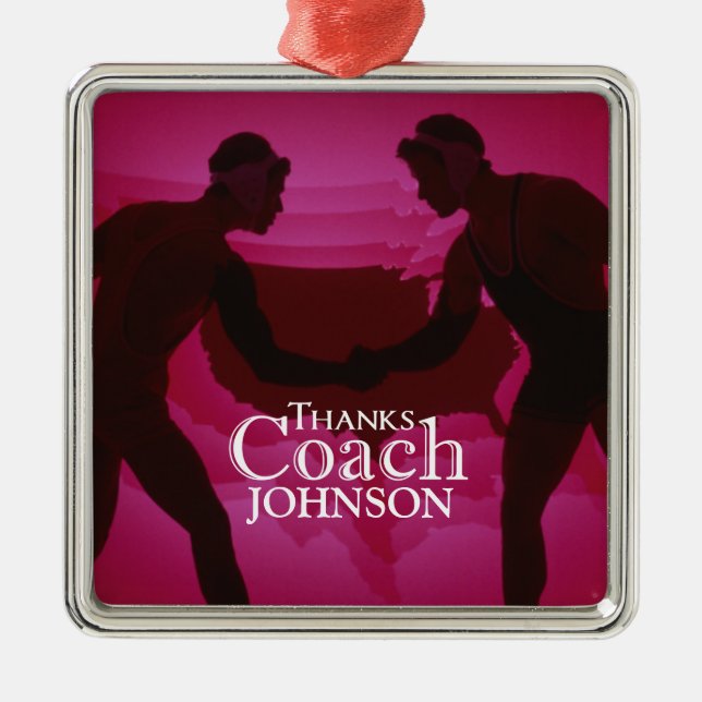 Wrestling dank Coach Silhouette Red Silbernes Ornament (Vorne)