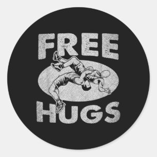 Wrestling - Funny Free Hugs Wrestling Runder Aufkleber
