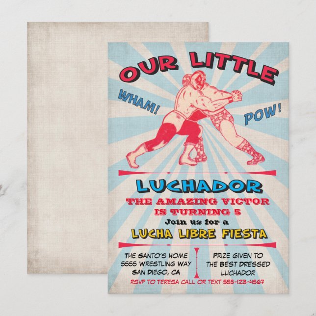 Wrestling Lucha Libre Birthday Fiesta Party Einladung (Vorne/Hinten)