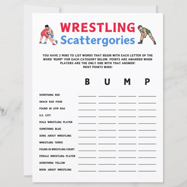 Wrestling Scattergories Game (Vorderseite)