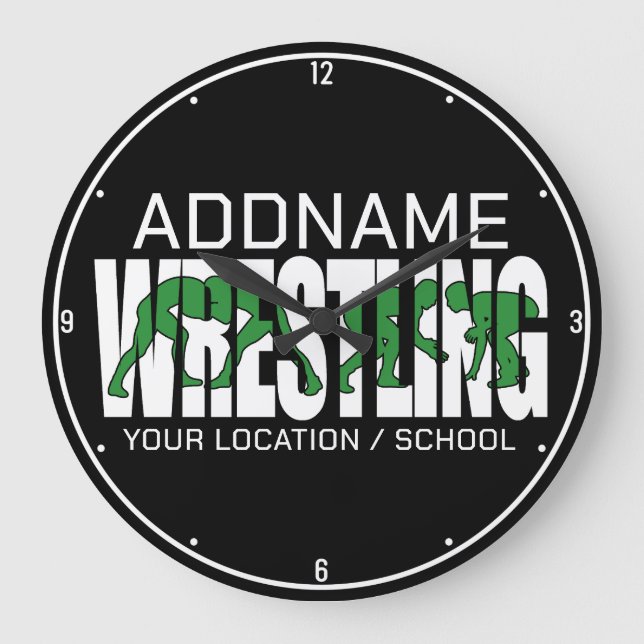 Wrestling Team ADD TEXT School Varsity Wrestler Große Wanduhr (Vorderseite)