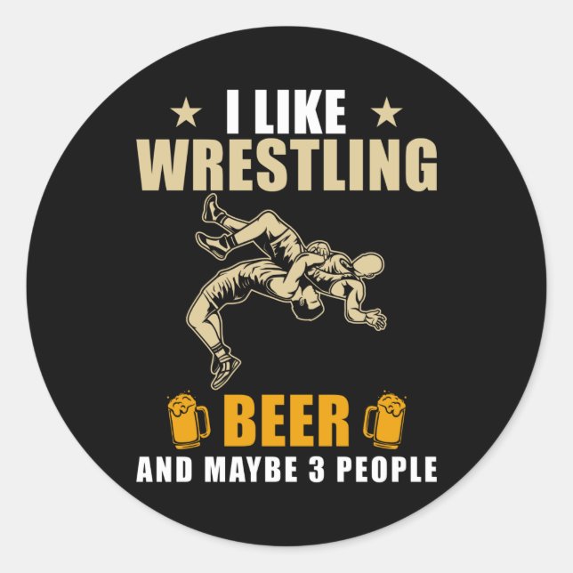 Wrestling und Bier Runder Aufkleber (Vorderseite)