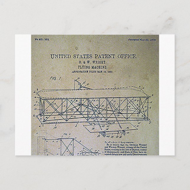 Wright Brothers Patentdesign Postkarte (Vorderseite)