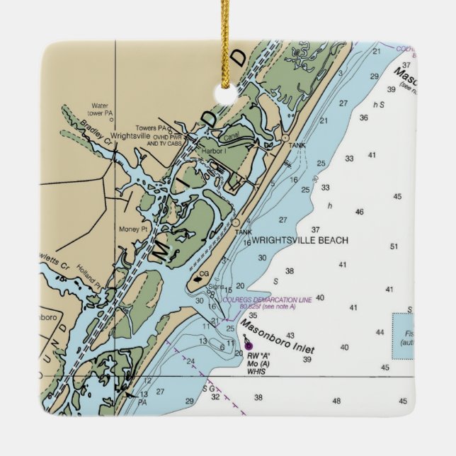 Wrightsville Beach NC-Diagramm Keramikornament (Rückseite)
