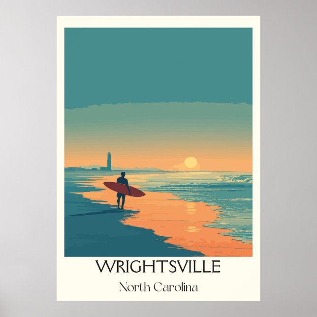 Wrightsville Beach NC Vintag Surfer Beach Sunset Poster (Vorne)