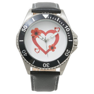 Wristwatch with Red Heart , Minimalist Style Armbanduhr