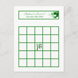 Writable Bingo Card Sweet 16 Green Party Einladungspostkarte