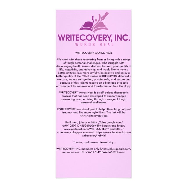 WRITECOVERY Informations-Karte Werbekarte (Vorne)