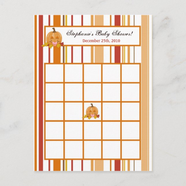 Writed Bingo Card Autumn Fall Pumpkin Baby Einladungspostkarte (Vorderseite)