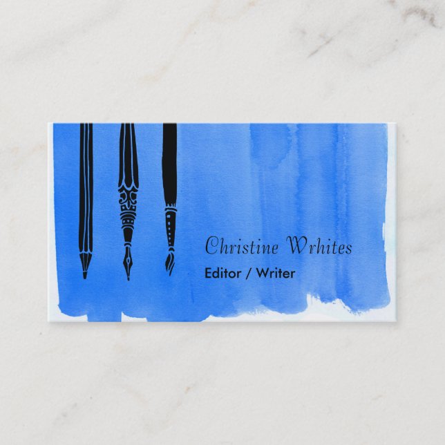 Writer Author Fountain Pen Quill Editor Blue Visitenkarte (Vorderseite)