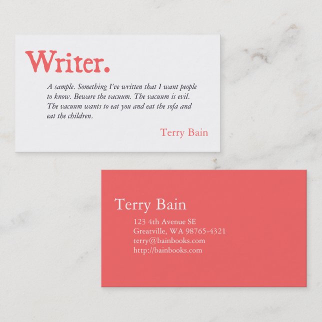 Writer Author Simple Word Business Card Visitenkarte (Vorne/Hinten)