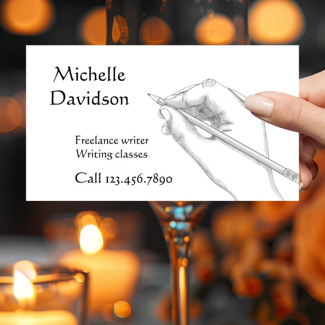 Writer Illustrator oder Calligraphy Business Card Visitenkarte (Minimalist style business card showing a drawing of a writing or drawing hand -writer - illustrator)