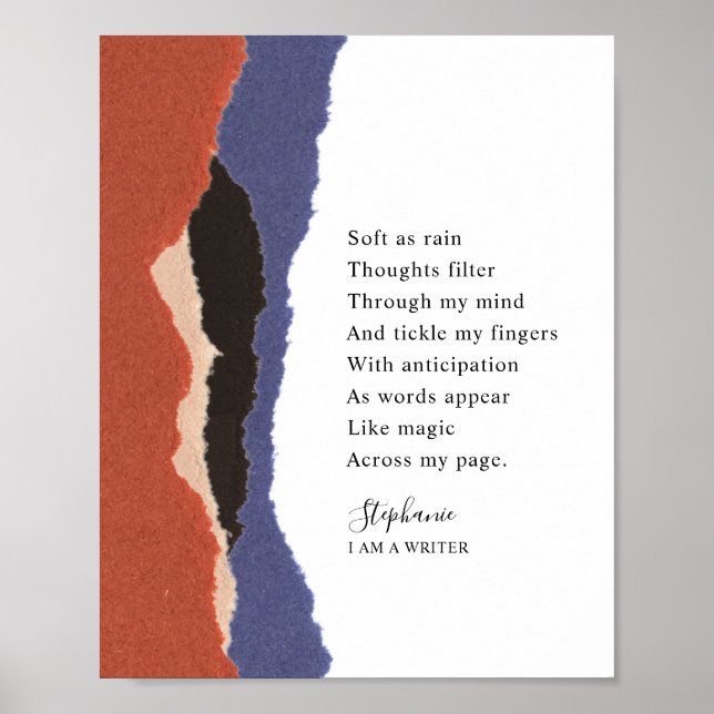 Writername Motivierend Gedicht Abstrakt Torn Paper Poster (Vorne)