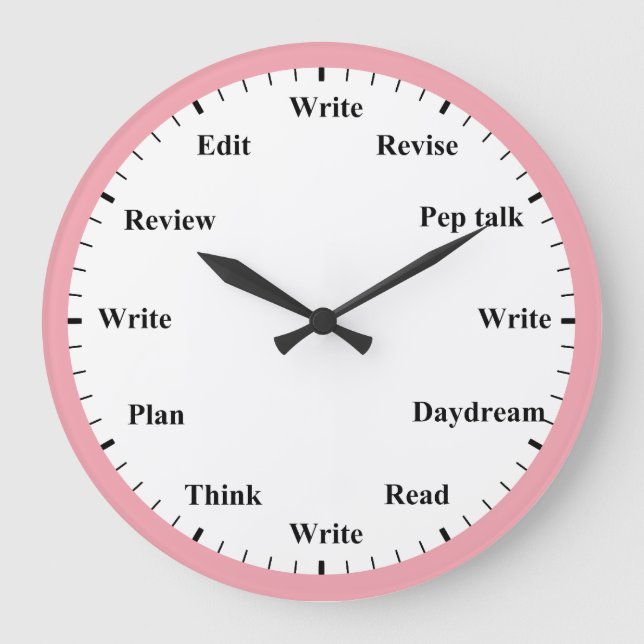Writer's Clock - Writing Job Fun Pink Wall Clock Große Wanduhr (Vorderseite)
