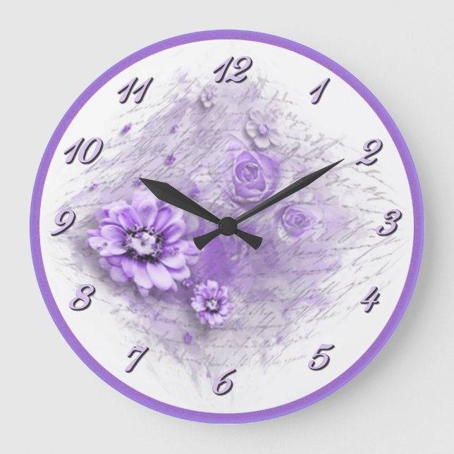 Written In Floral Lavender Wall Clock Große Wanduhr (Vorderseite)