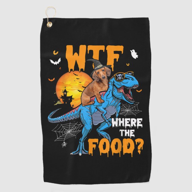 WTF, wo die Dackel zu Essen Halloween Hund T-Rex D Golfhandtuch (Vorderseite)