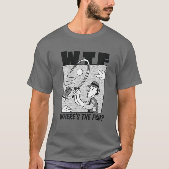 WTF Wo ist der Fisch, Funny Fisherman Boot T-Shirt (Vorderseite)