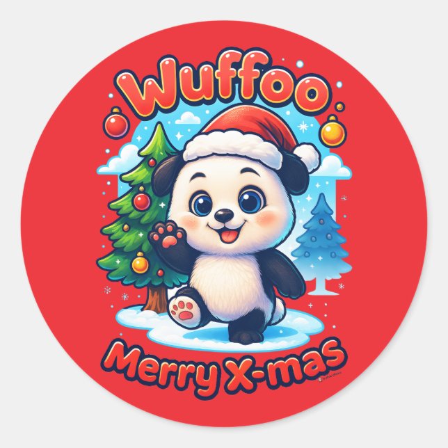 Wuffoo Poppi Merry X-mas Kawaii 3D Holiday Runder Aufkleber (Vorderseite)