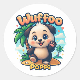 Wuffoo Poppi Süßer Kawaii-Welpe Tropeninsel Runder Aufkleber