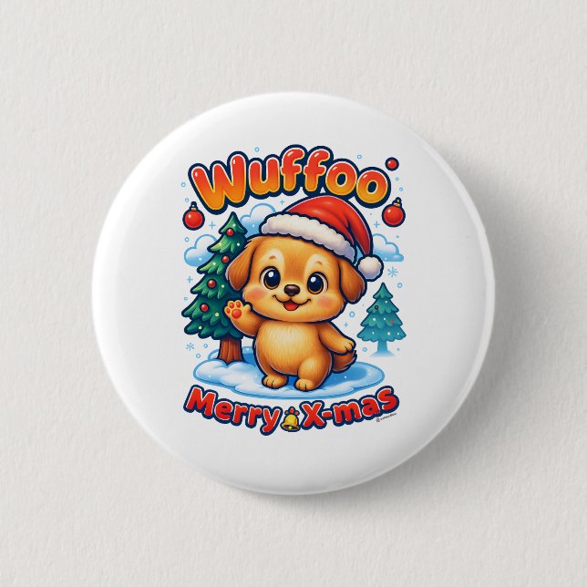 Wuffoo Roony Merry X-mas Kawaii 3D Holiday Button (Vorderseite)