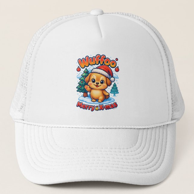 Wuffoo Roony Merry X-mas Kawaii 3D Holiday Truckerkappe (Vorderseite)