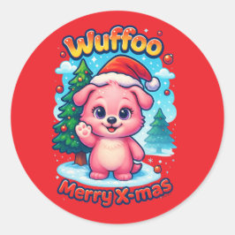 Wuffoo Shelly Merry Frohe Weihnachten Kawaii 3D Fe Runder Aufkleber