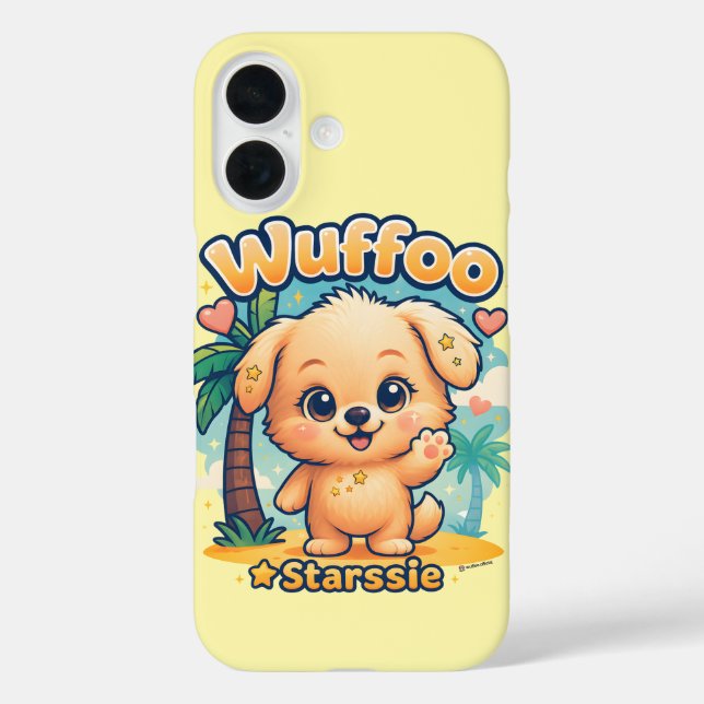 Wuffoo Starssie Kawaii Puppy Tropical Island iPhone 16 Hülle (Rückseite)