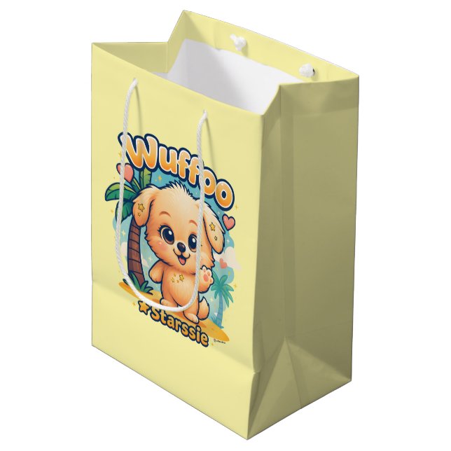 Wuffoo Starssie Kawaii Puppy Tropical Island Mittlere Geschenktüte (Vorderseite Schrägansicht)
