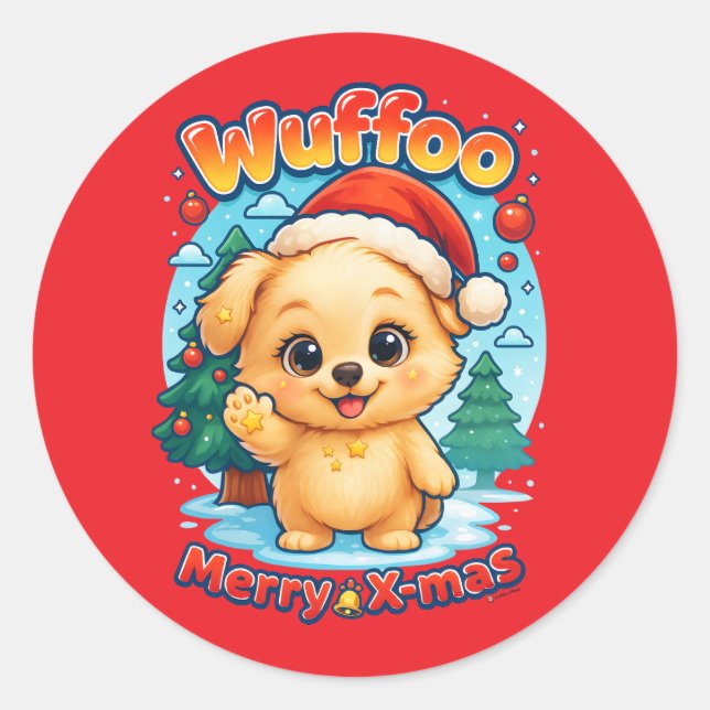 Wuffoo Starssie Merry X-mas Kawaii 3D Holiday Runder Aufkleber (Vorderseite)