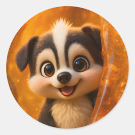 Wuffoo Surffie Süßer Kawaii-Hund Amber Runder Aufkleber