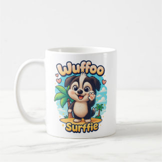 Wuffoo Surffie Süßer Kawaii-Welpe Tropische Insel Kaffeetasse