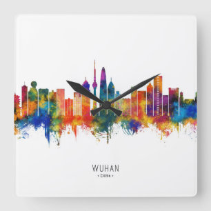 Wuhan China Skyline Quadratische Wanduhr