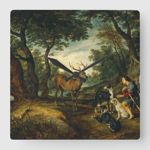 Wunder des Heiligen Hubertus von Peter Paul Rubens Quadratische Wanduhr