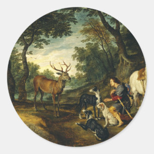 Wunder des Heiligen Hubertus von Peter Paul Rubens Runder Aufkleber