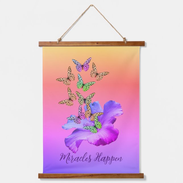 Wunder Hibiskus Schmetterlinge Inspiration Wandteppich Mit Holzrahmen (Vorderseite)
