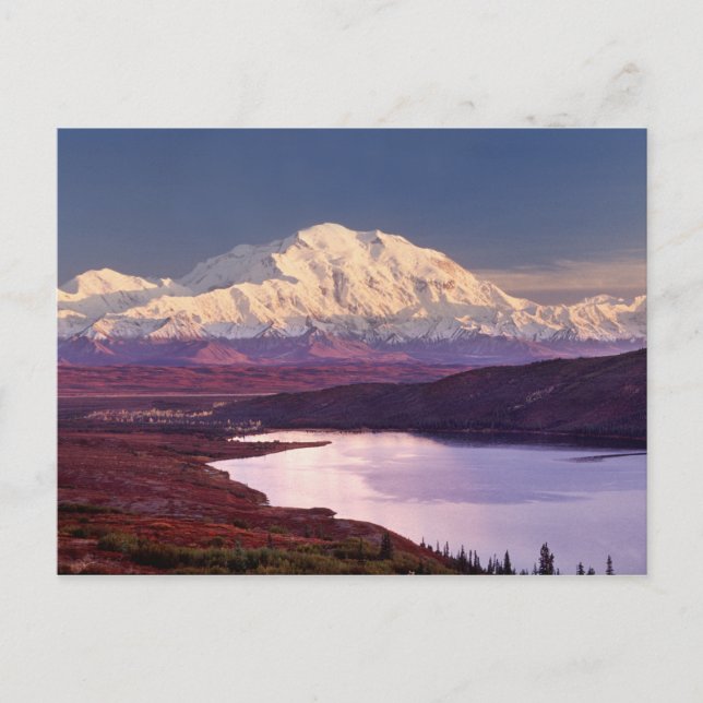 Wunder See und Berg Denali bei Sonnenaufgang Postkarte (Vorderseite)