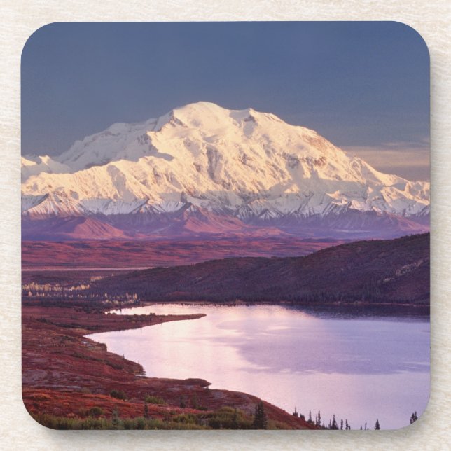 Wunder See und Berg Denali bei Sonnenaufgang Untersetzer (Vorderseite)
