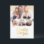 Wunder seiner Liebe Gold Foil Collage Feiertagskarte<br><div class="desc">Diese schöne Urlaubskarte kann mit Ihrem Familiennamen personalisiert werden. **BITTE LESEN SIE VOR DER BESTELLUNG** Wenn Sie Änderungen an Form oder Größe vornehmen oder ein anderes Produkt auswählen und das Design in irgendeiner Weise zugeschnitten ist oder auf der Seite nicht richtig aussieht, müssen Sie den Live Design Service nutzen, um...</div>