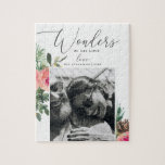 Wunder seiner Liebe | Religiöses WeihnachtsFoto<br><div class="desc">Teilen Sie die Freude an der Saison und die Schönheit des Glaubens mit diesem personalisierten religiösen Weihnachtspuzzle, mit dem inspirierend Satz "Wunder seiner Liebe" in eleganten Schriften und zarten Aquarellblumen. Fügen Sie Ihr eigenes Foto hinzu, um einen einzigartigen und sinnvollen Urlaubssinn zu schaffen. Eine durchdachte Art, Weihnachten gemeinsam zu feiern...</div>