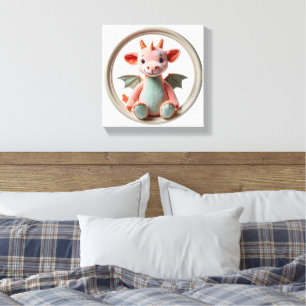 Wunder Wall Art Drache Entzücken in Rosa und Grün Leinwanddruck